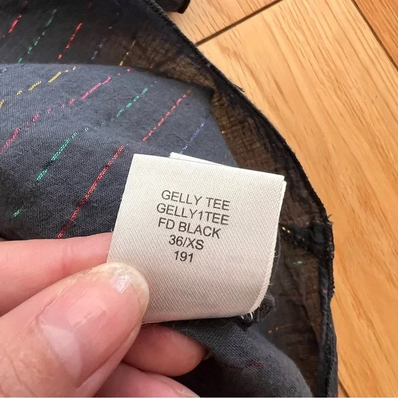 Antik Batik Womens Gelly Tee Dark Gray Lace Detail Rainbow Stripe Flowy Boho XS - Picture 6 of 9